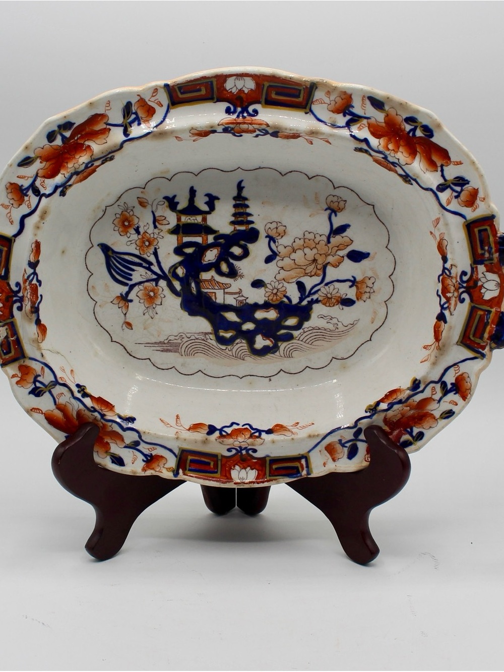 Antique Mason's Ironstone Serving Dish, Pagoda and Lotus Imari, early 19th C